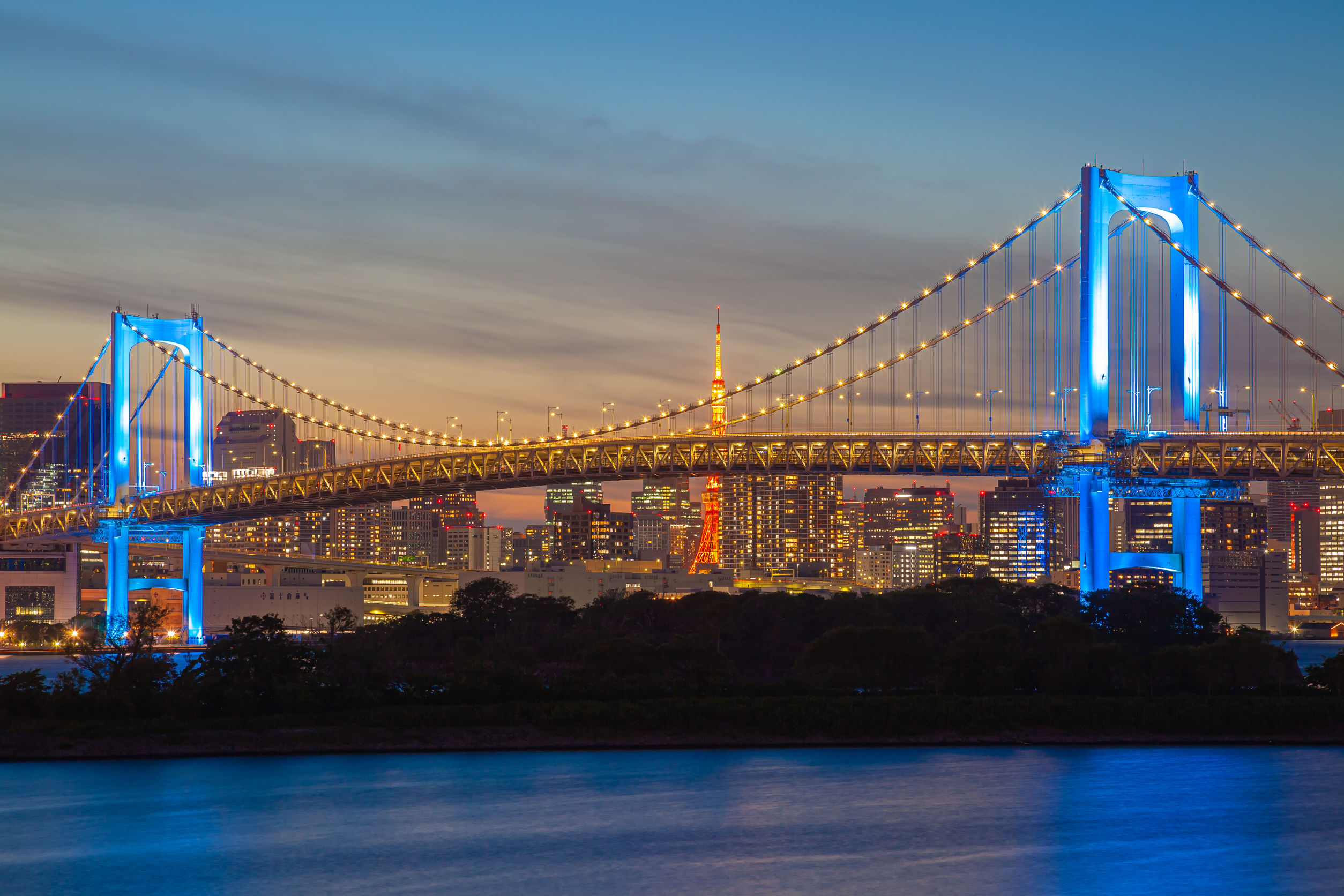 Rainbow bridge indicating the status of Covit-19 situation in Tokyo