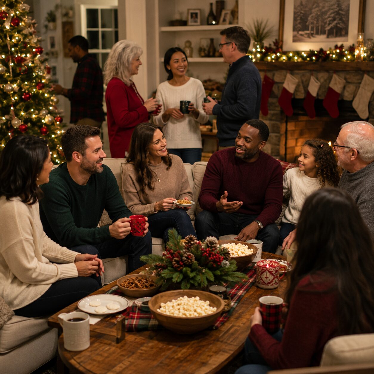 クリスマス休暇にくつろぐアメリカの家族