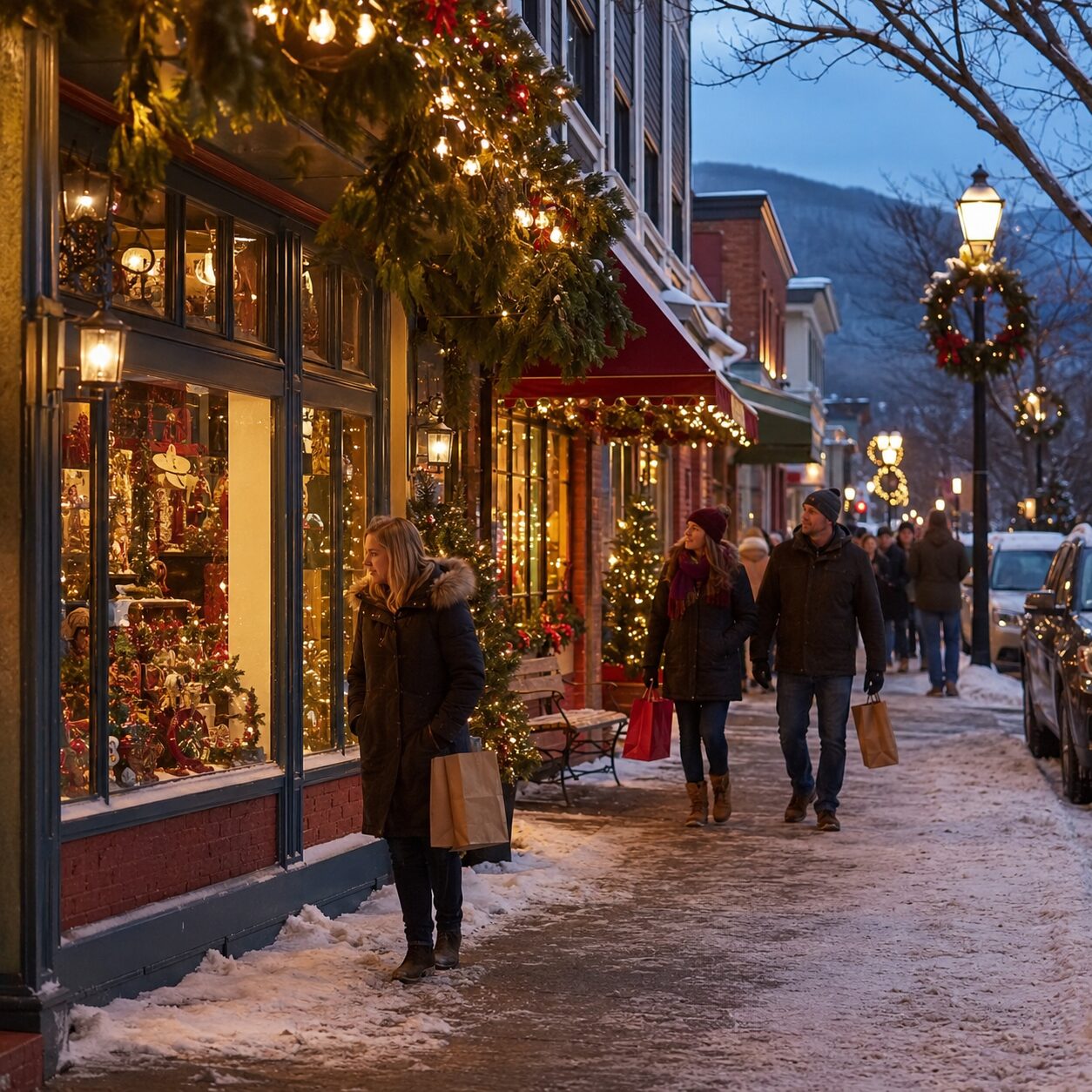 アメリカのクリスマスシーズンの街並み