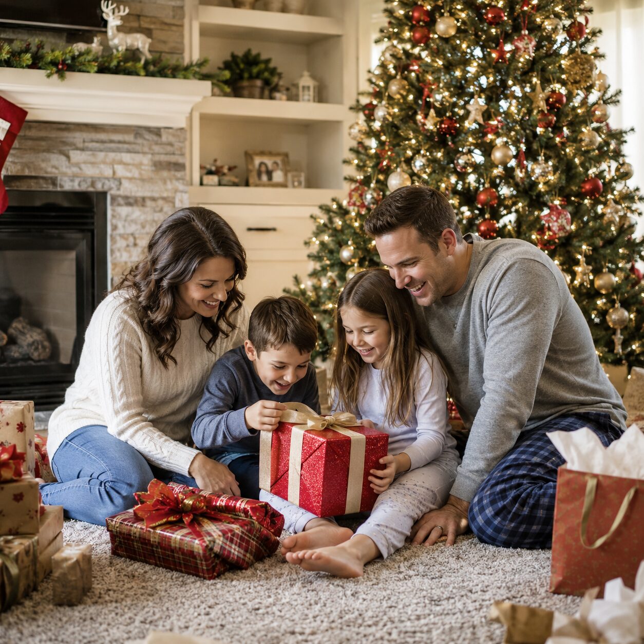 アメリカの家庭のクリスマスツリー