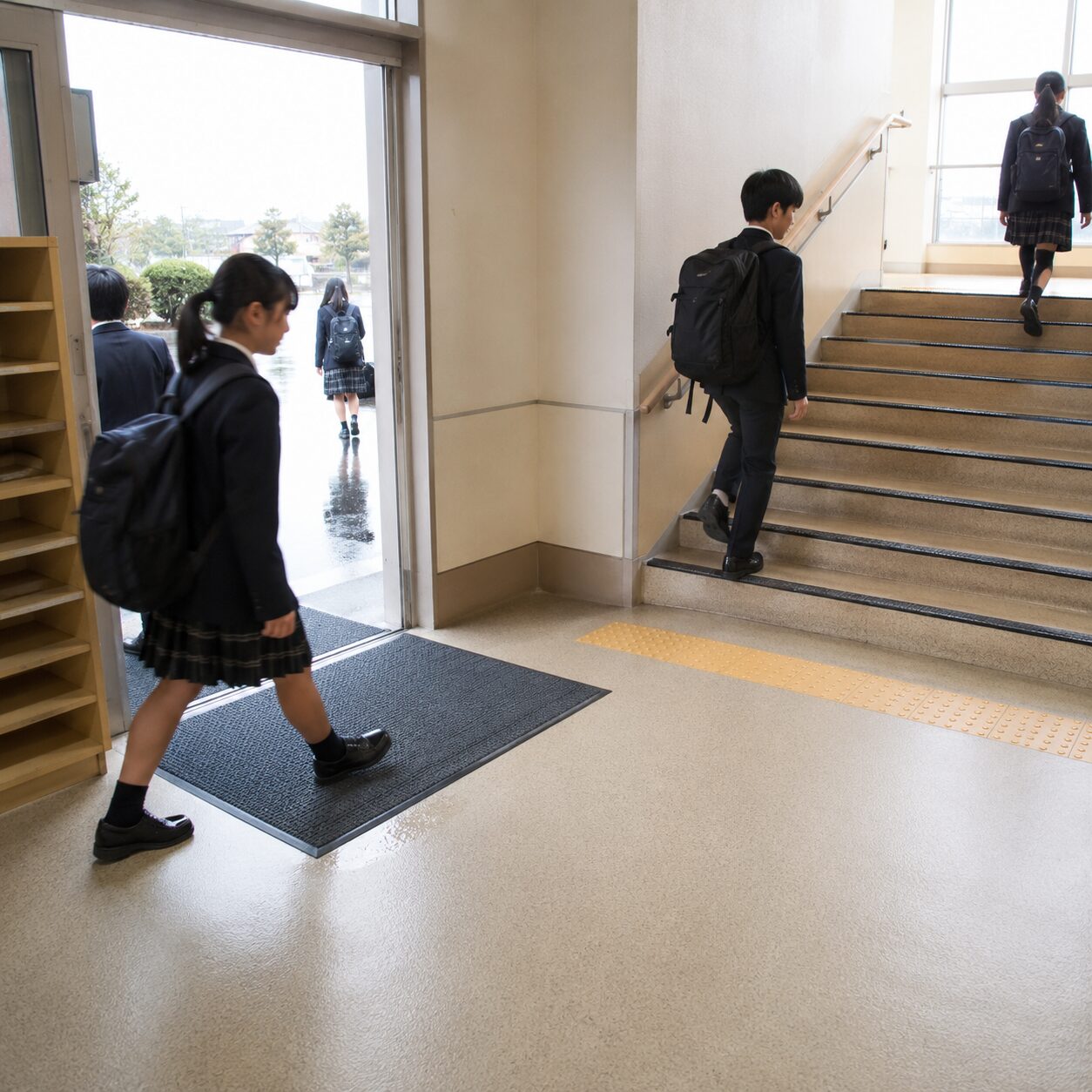 雨の日でも転びにくい滑りにくい学校の床