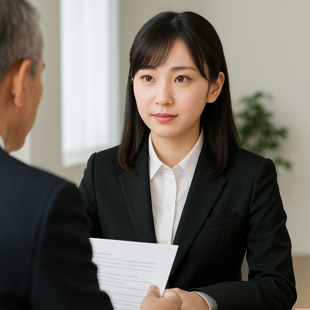 就職の面接を受ける女性