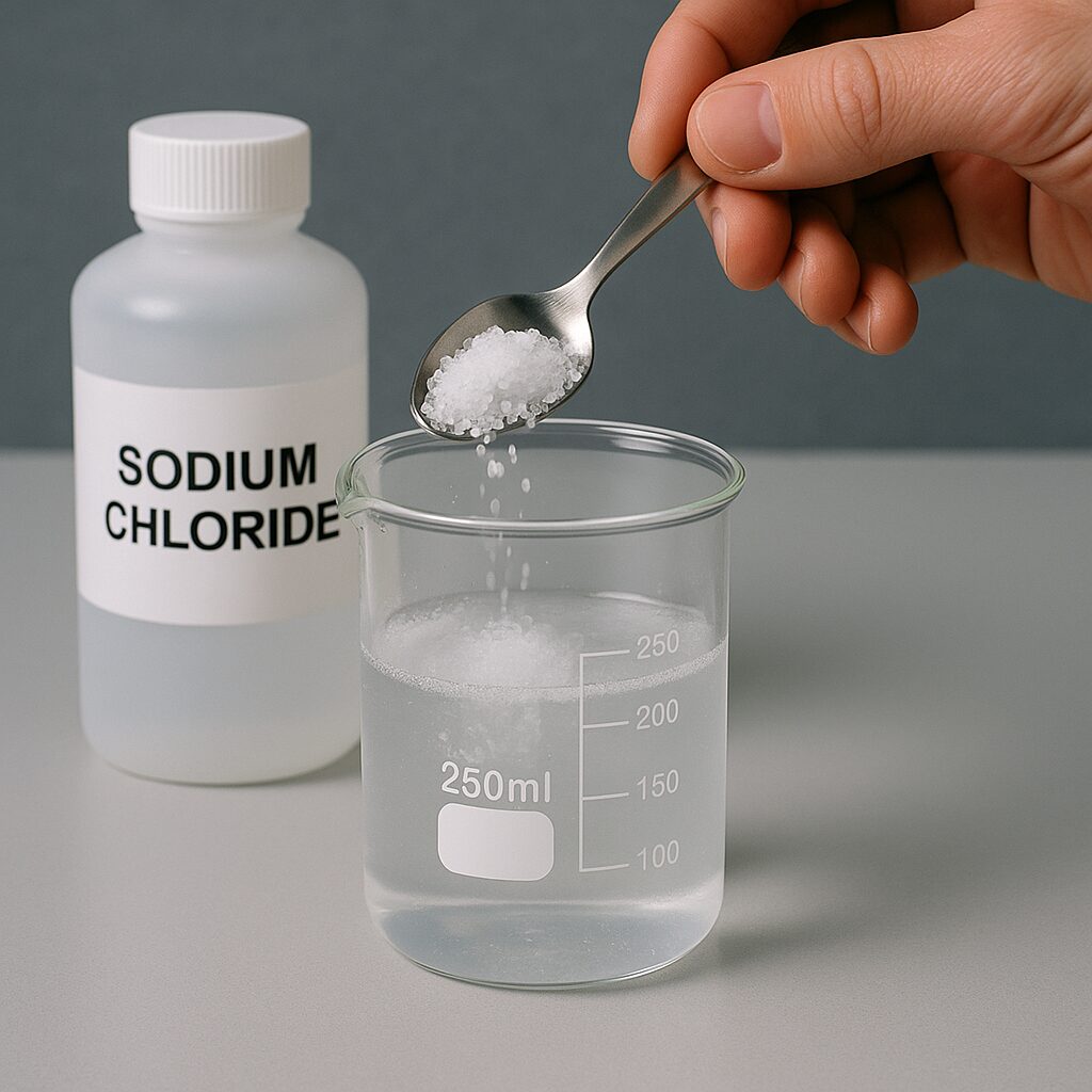食塩水をつくる実験の様子