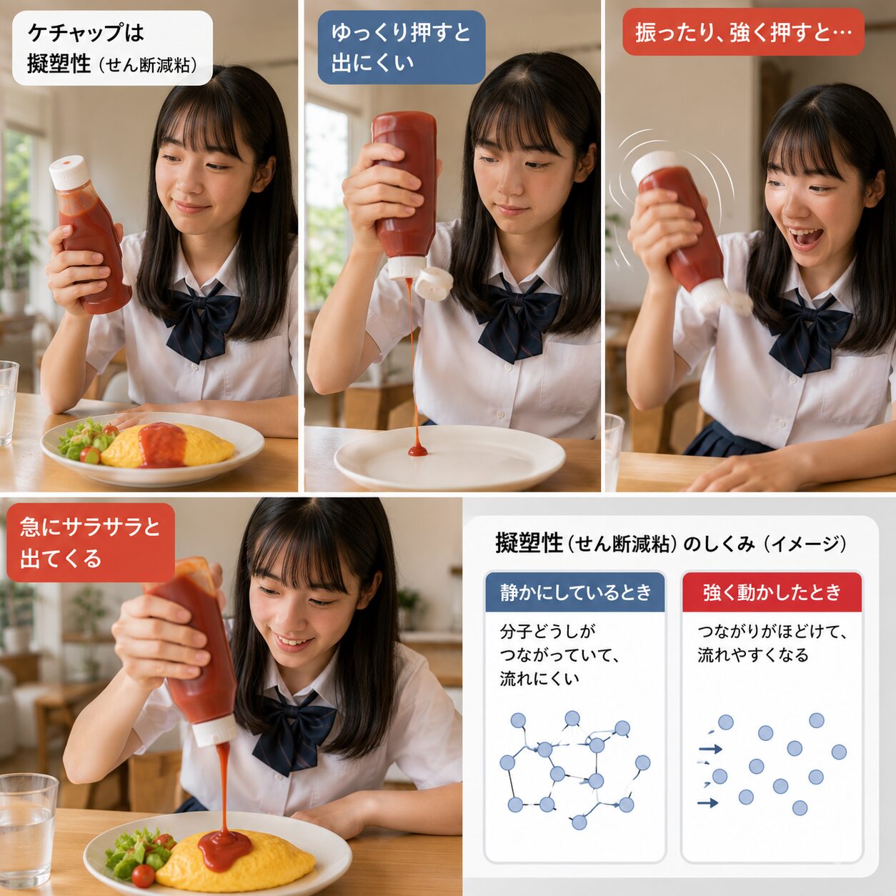 ケチャップに見られる擬塑性のイメージ