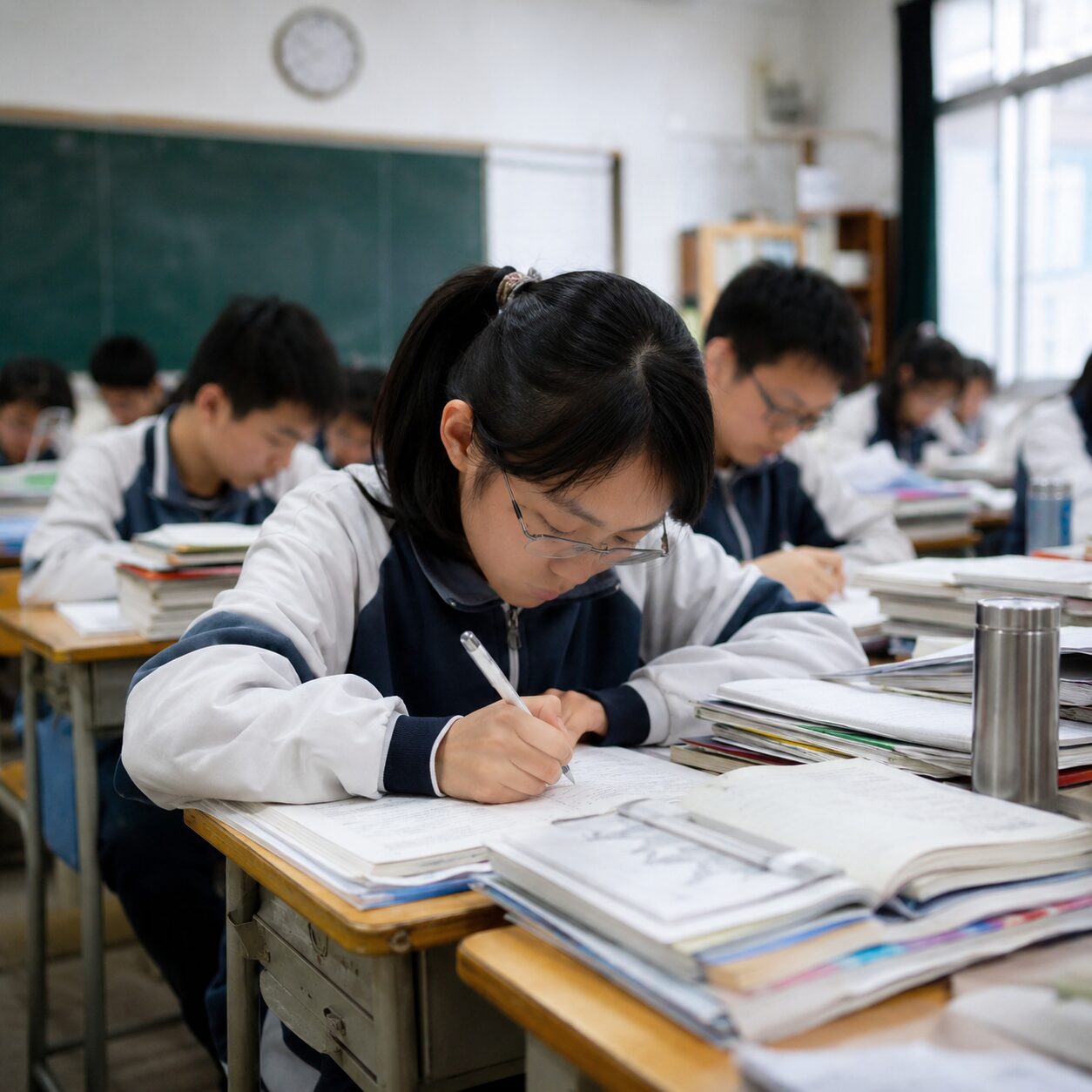 中国の生徒が教室でテスト勉強をしているイメージ