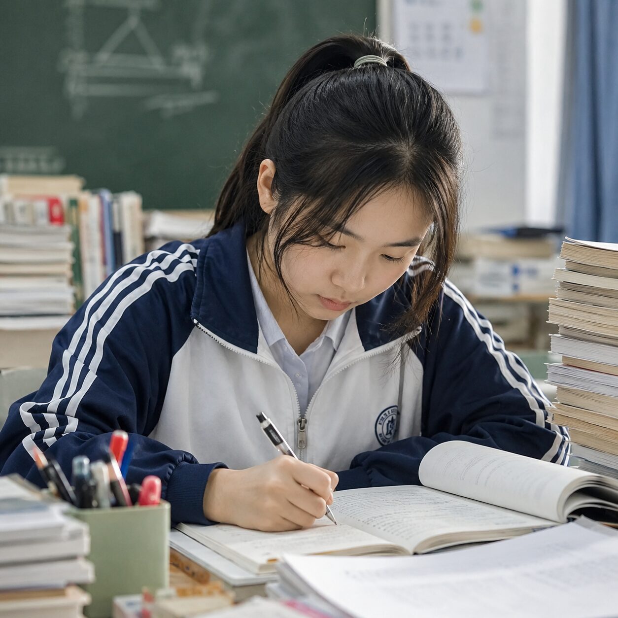 中国の女子生徒が受験勉強をしているイメージ
