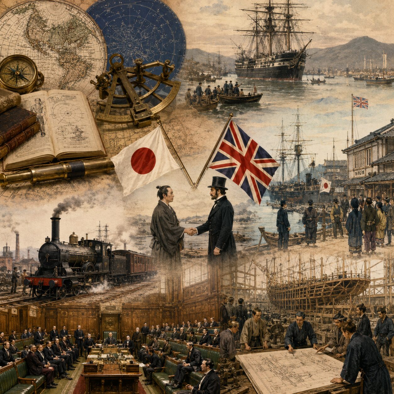 日本とイギリスの関係の黎明期を表すイメージ