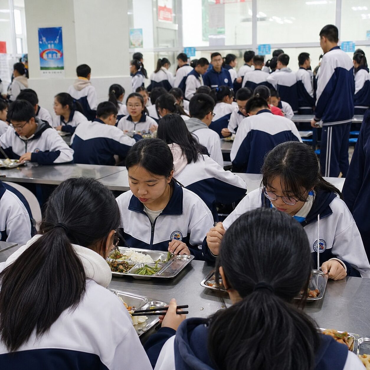 中国の学校食堂で昼食をとる生徒のイメージ