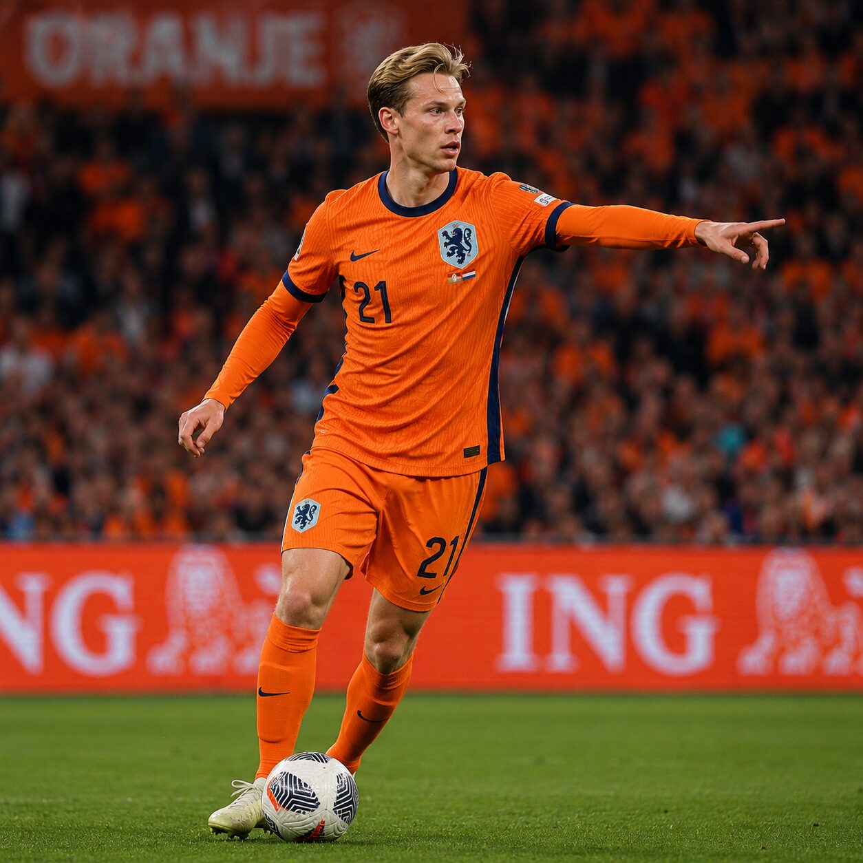 オランダ代表の中盤で試合を組み立てるフレンキー・デ・ヨング
