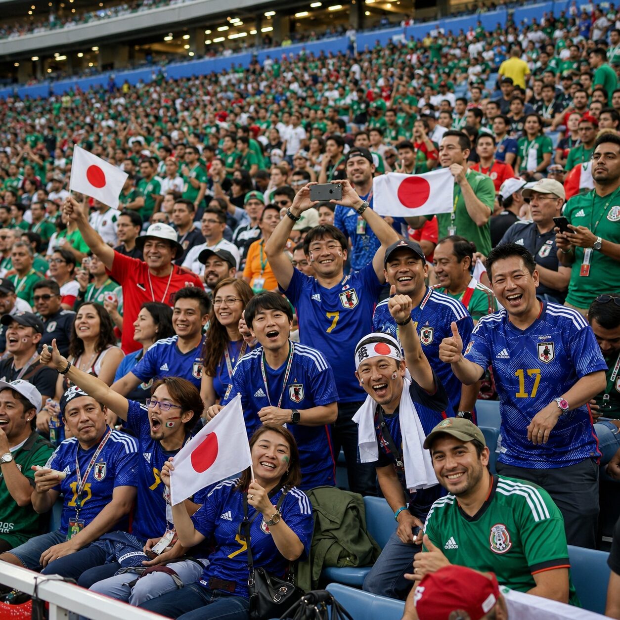 メキシコで日本代表を応援するサッカーファンをイメージした写真